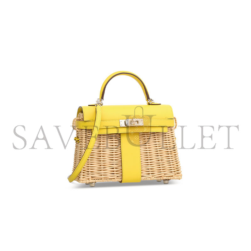 HERMÈS MASTER JAUNE DE NAPLES SWIFT LEATHER & OSIER MINI PICNIC KELLY WITH PALLADIUM HARDWARE (20*14*8cm) 